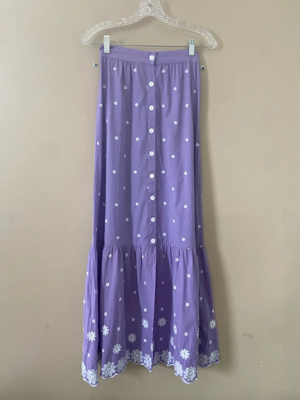 Miguelina Aiden  Button Down Embroidered Cotton-voile Maxi Skirt Lilac Size XS - Picture 5 of 10